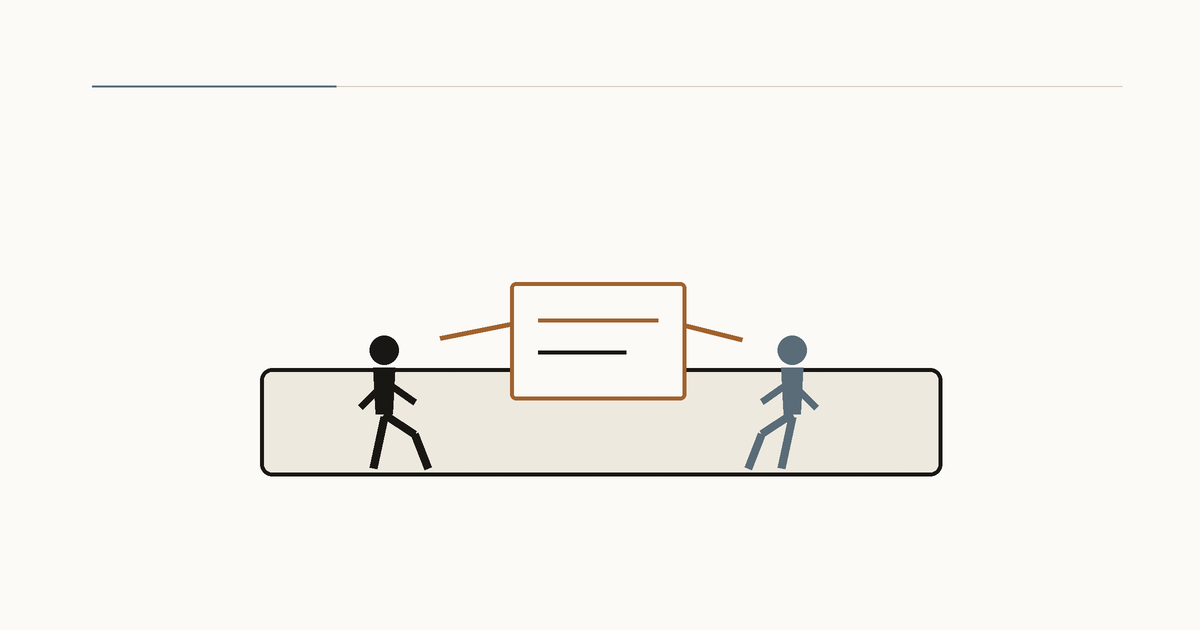 Two men sit beside the same missed commitment document without one standing over the other.